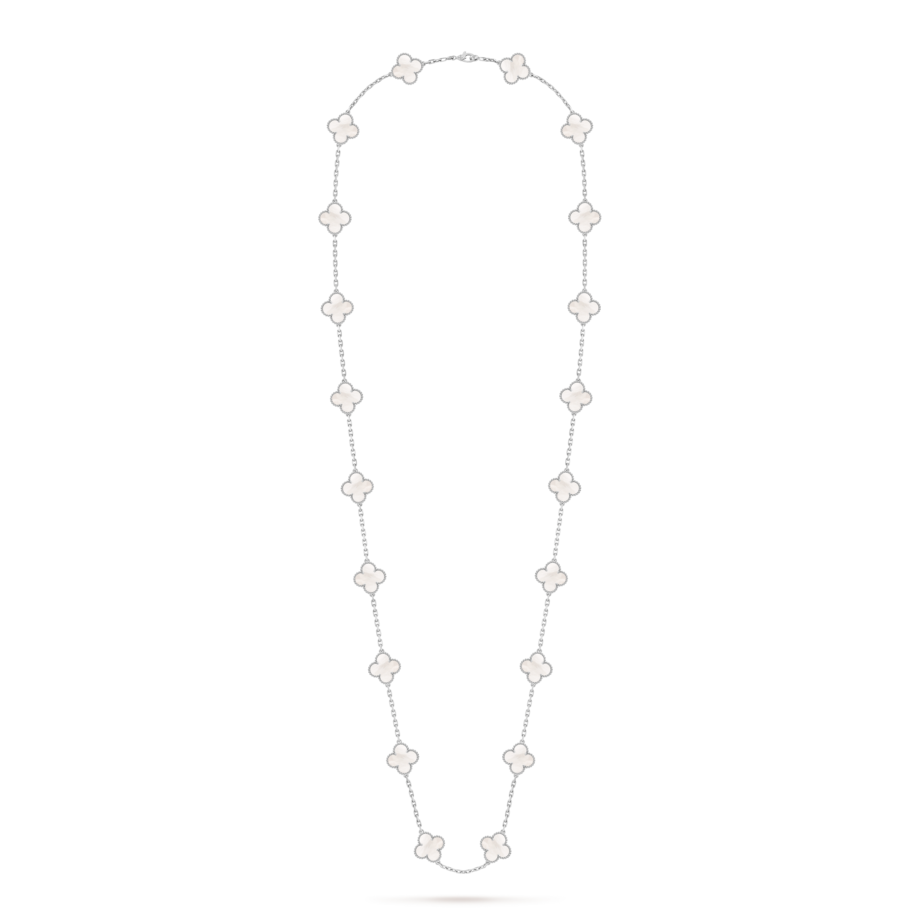 Vintage Alhambra長項鍊,20枚四葉幸運圖騰, 18K白金, 珍珠母貝:  20顆寶石, Front, Jewelry Long Necklace- Van Cleef & Arpels