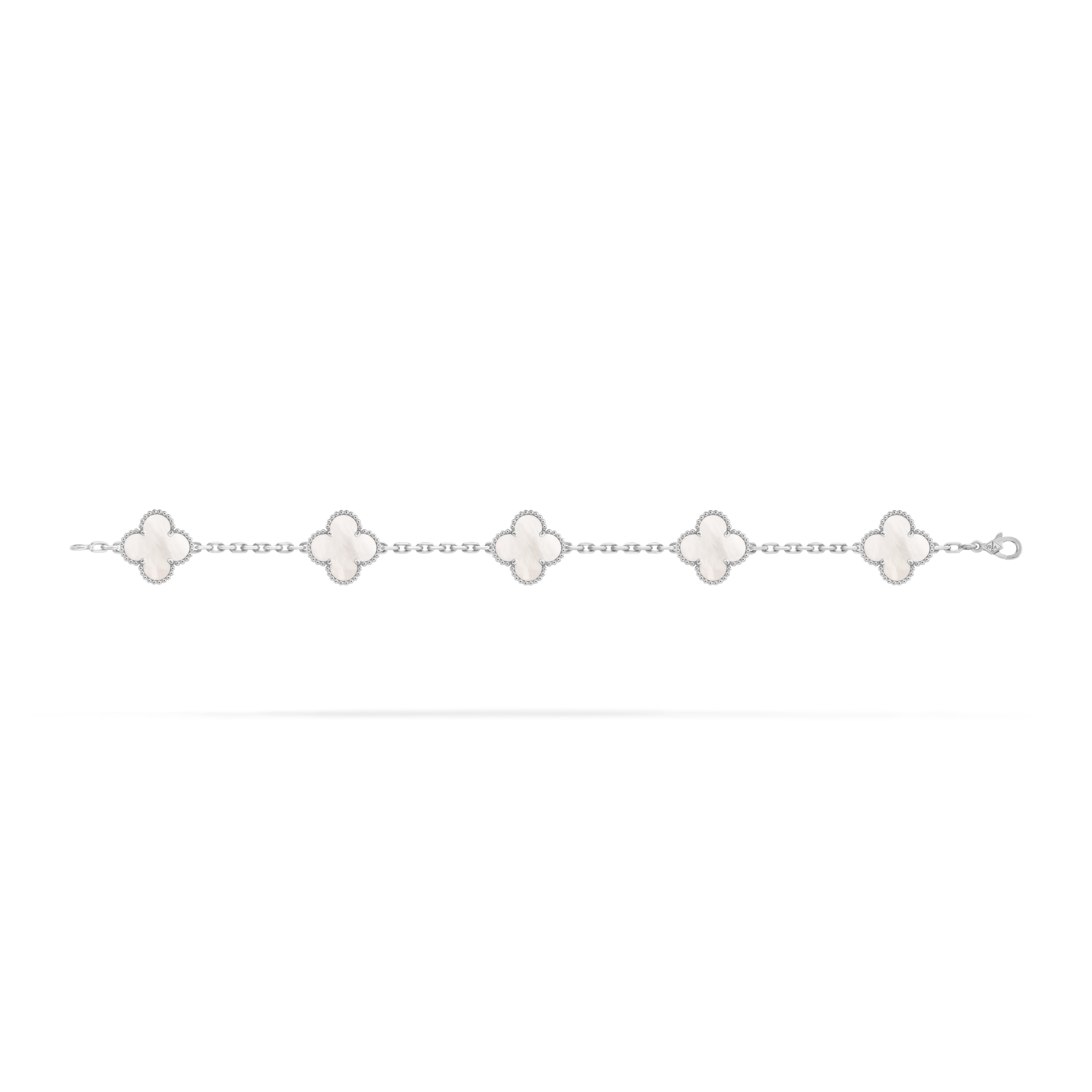 Vintage Alhambra手鍊,5枚四葉幸運圖騰, 18K白金, 珍珠母貝:  5顆寶石, Open, Jewelry Bracelet- Van Cleef & Arpels