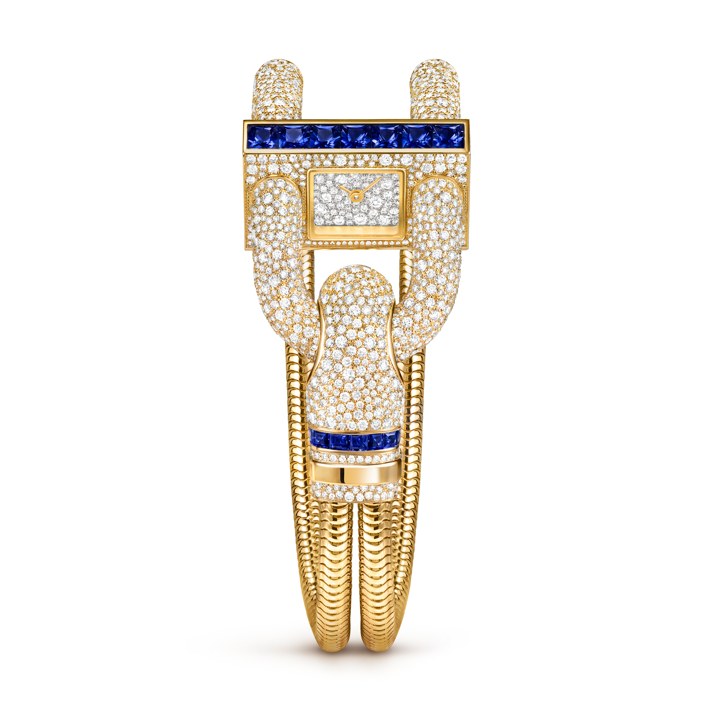 Cadenas watch, 18K yellow gold, Diamond:  1,486 stones,  7.64 carats, Sapphire:  14 stones,  2.22 carats, Front, Watch - Van Cleef & Arpels