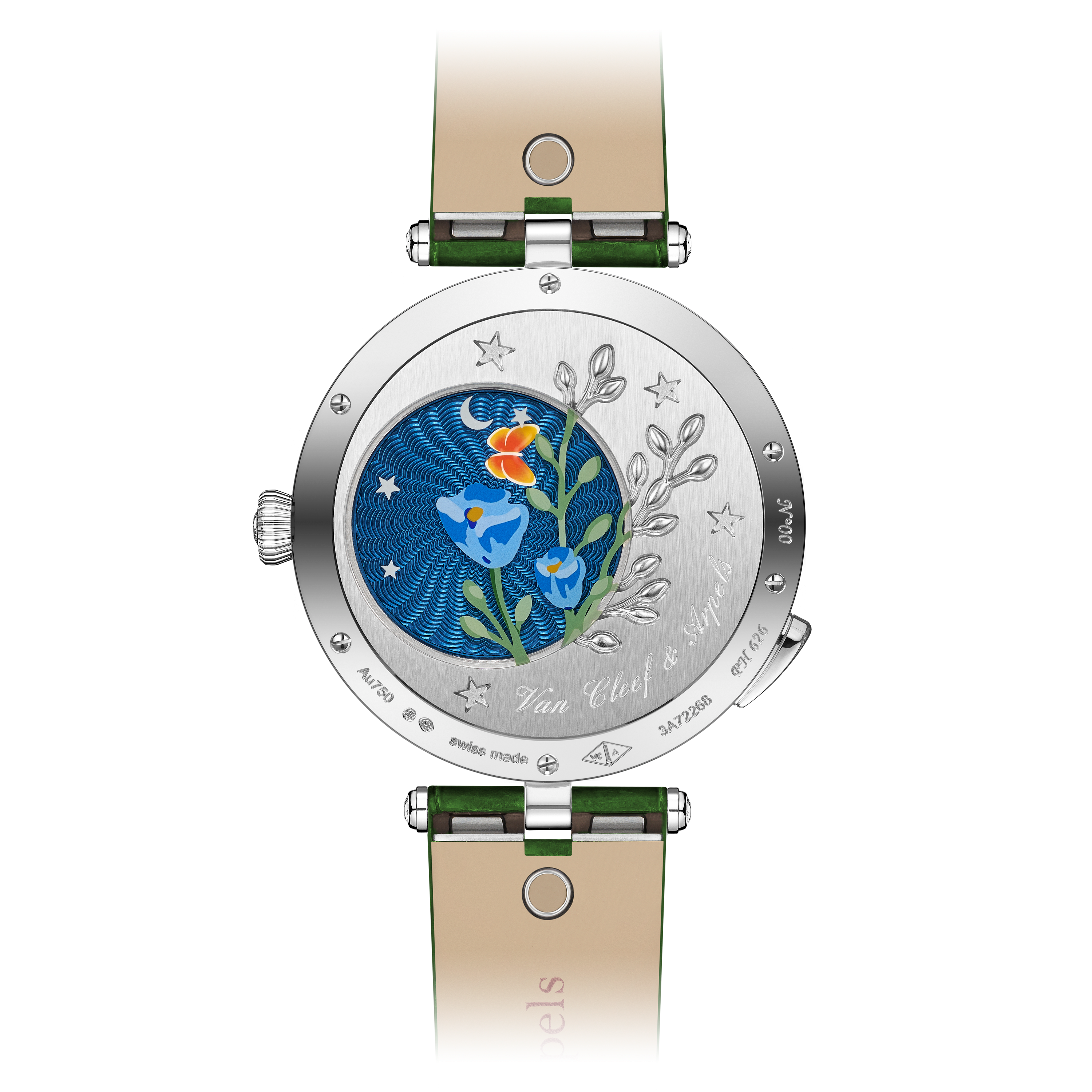 Lady Arpels Brise d’Été 腕錶, 18K白金, 珍珠母貝:  1顆寶石, 石榴石:  47顆寶石,  0.1克拉, 錳鋁榴石:  12顆寶石,  0.09克拉, 鑽石:  120顆寶石,  3.45克拉, Back, Watch- Van Cleef & Arpels