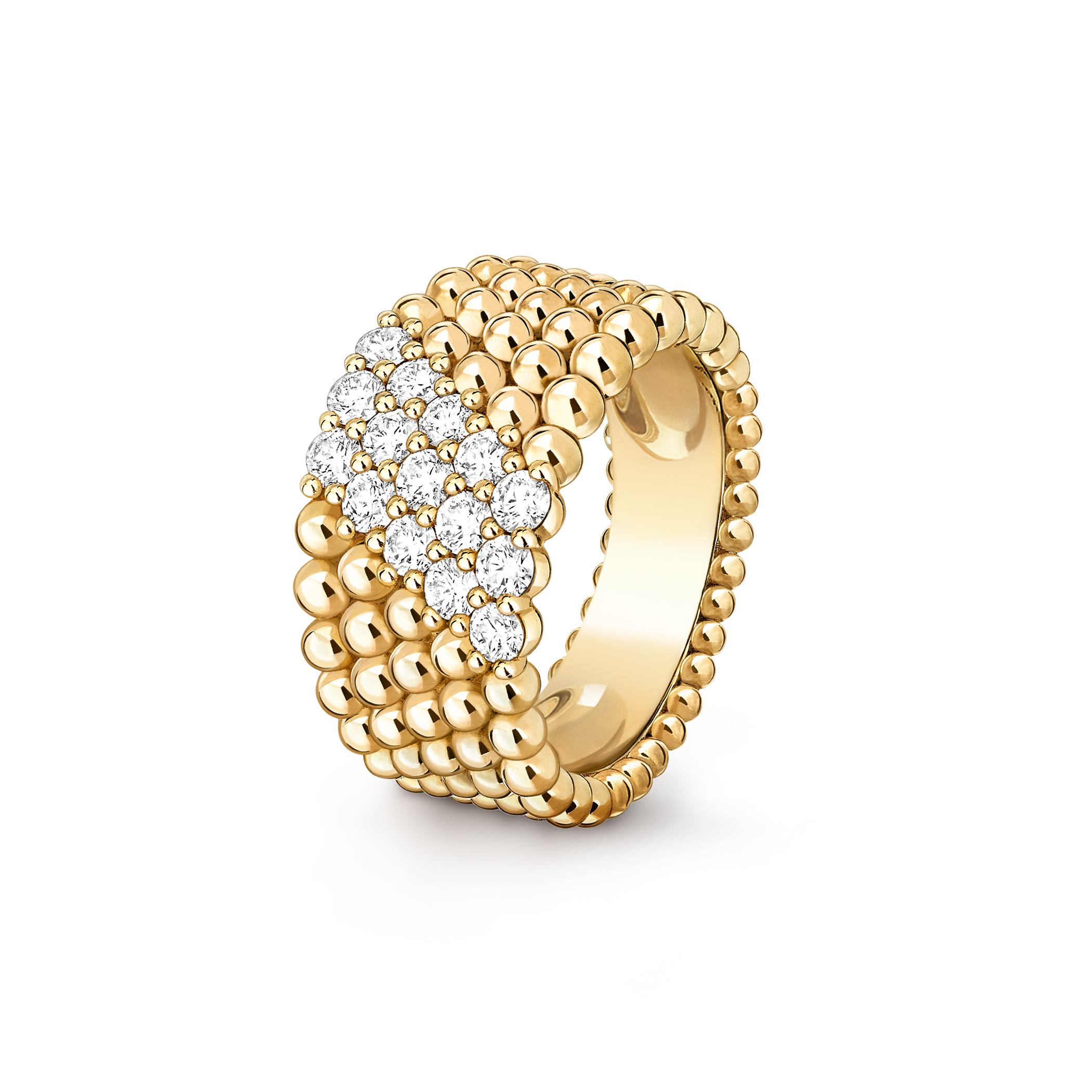 Perlée diamonds戒指,5排镶钻设计, 18K黄金, 钻石:  15 stones,  0.76 carat, Three Fourth, Jewelry Ring_梵克雅宝_Van Cleef & Arpels