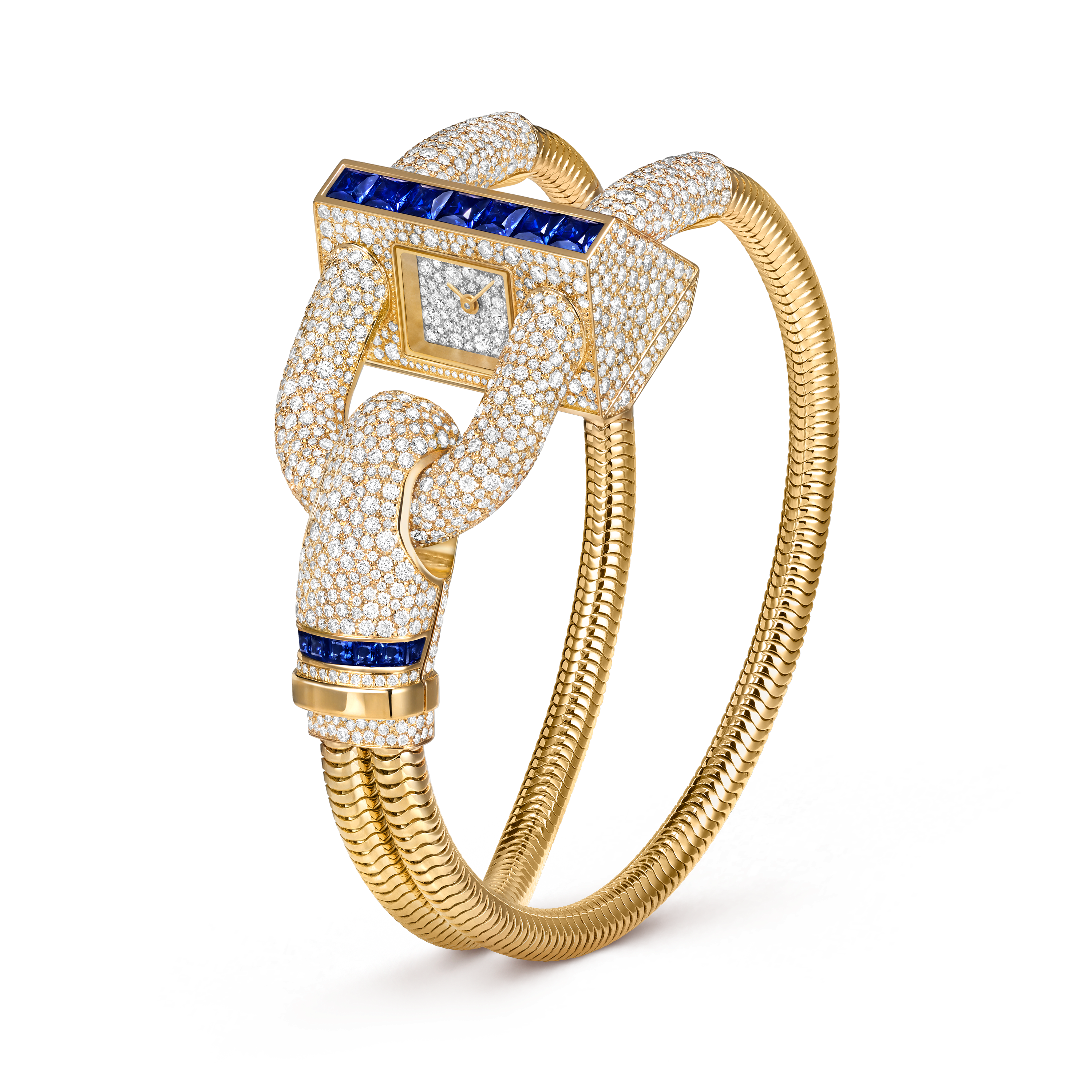 Cadenas watch, 18K yellow gold, Diamond:  1,486 stones,  7.64 carats, Sapphire:  14 stones,  2.22 carats, Three Fourth, Watch - Van Cleef & Arpels