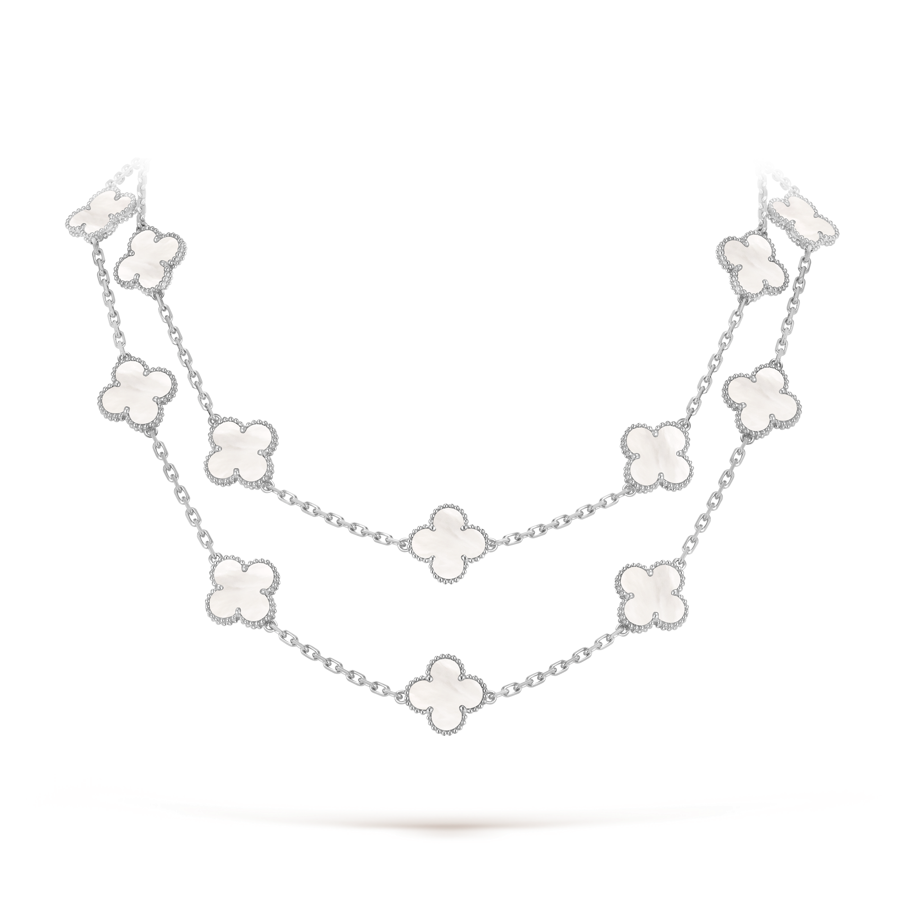 Vintage Alhambra長項鍊,20枚四葉幸運圖騰, 18K白金, 珍珠母貝:  20顆寶石, Detail, Jewelry Long Necklace- Van Cleef & Arpels