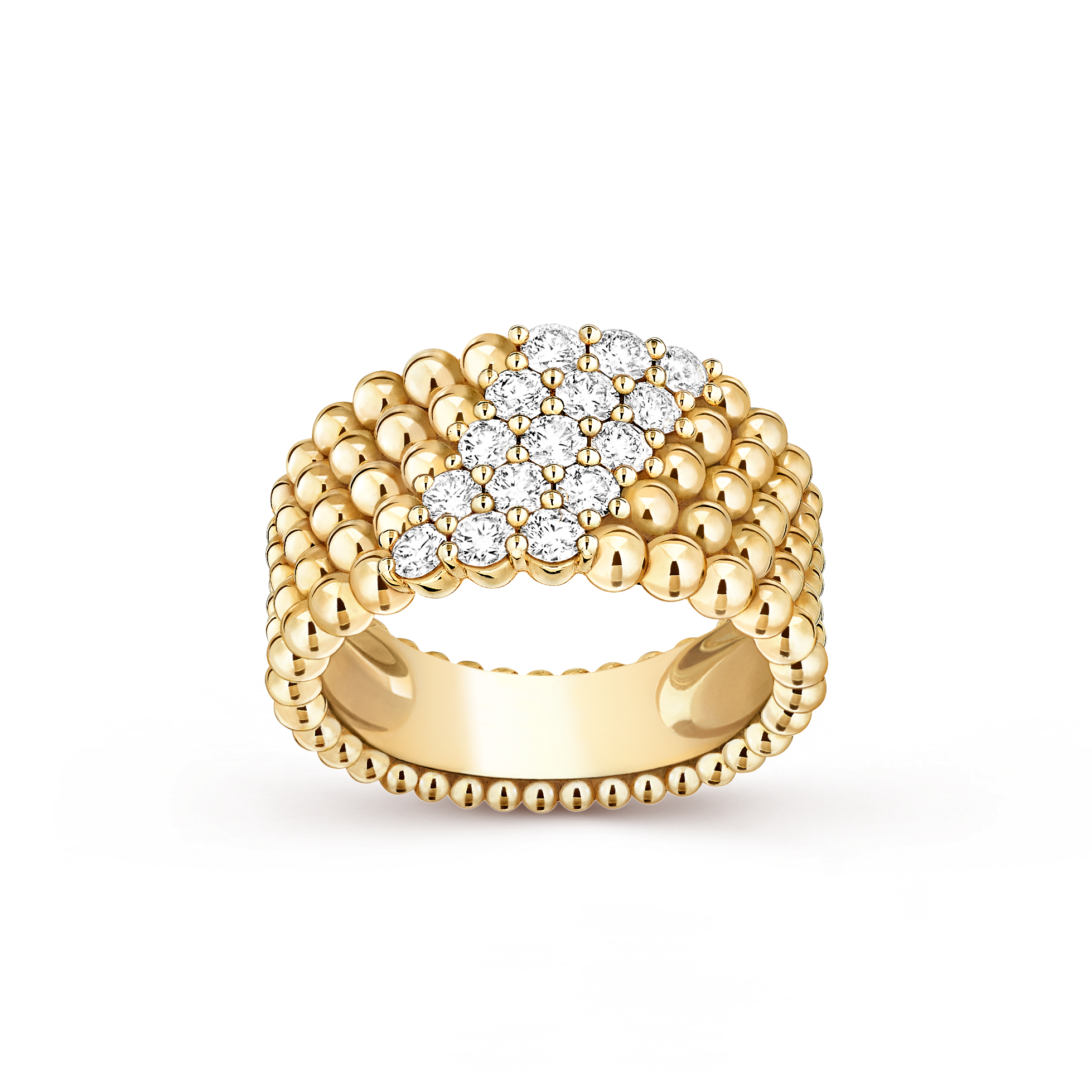 Perlée diamonds戒指,5排镶钻设计, 18K黄金, 钻石:  15 stones,  0.76 carat, Front, Jewelry Ring_梵克雅宝_Van Cleef & Arpels