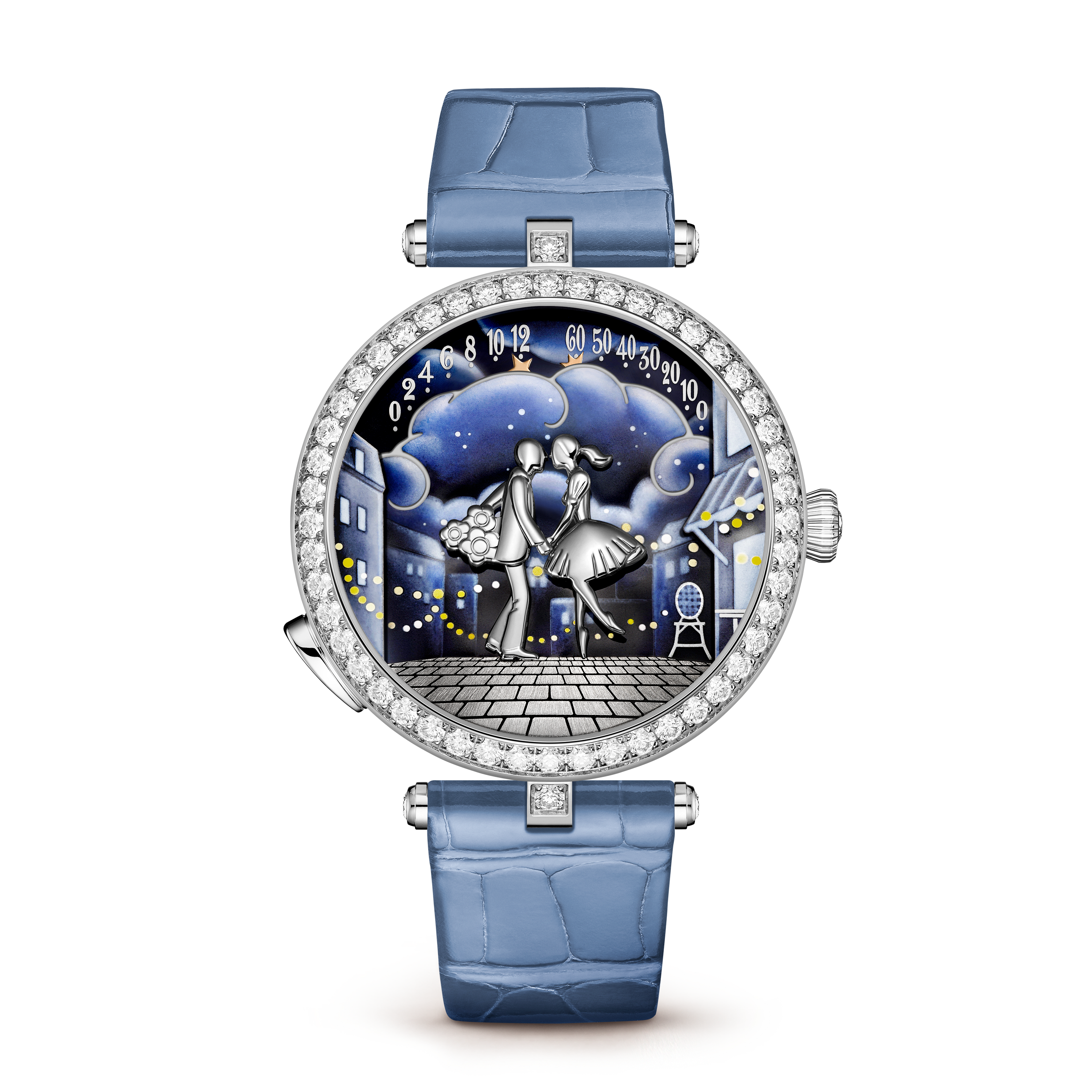 Lady Arpels Bal des Amoureux Automate watch, 18K white gold, Diamond:  122 stones,  2.82 carats, Front Alternative, Watch - Van Cleef & Arpels