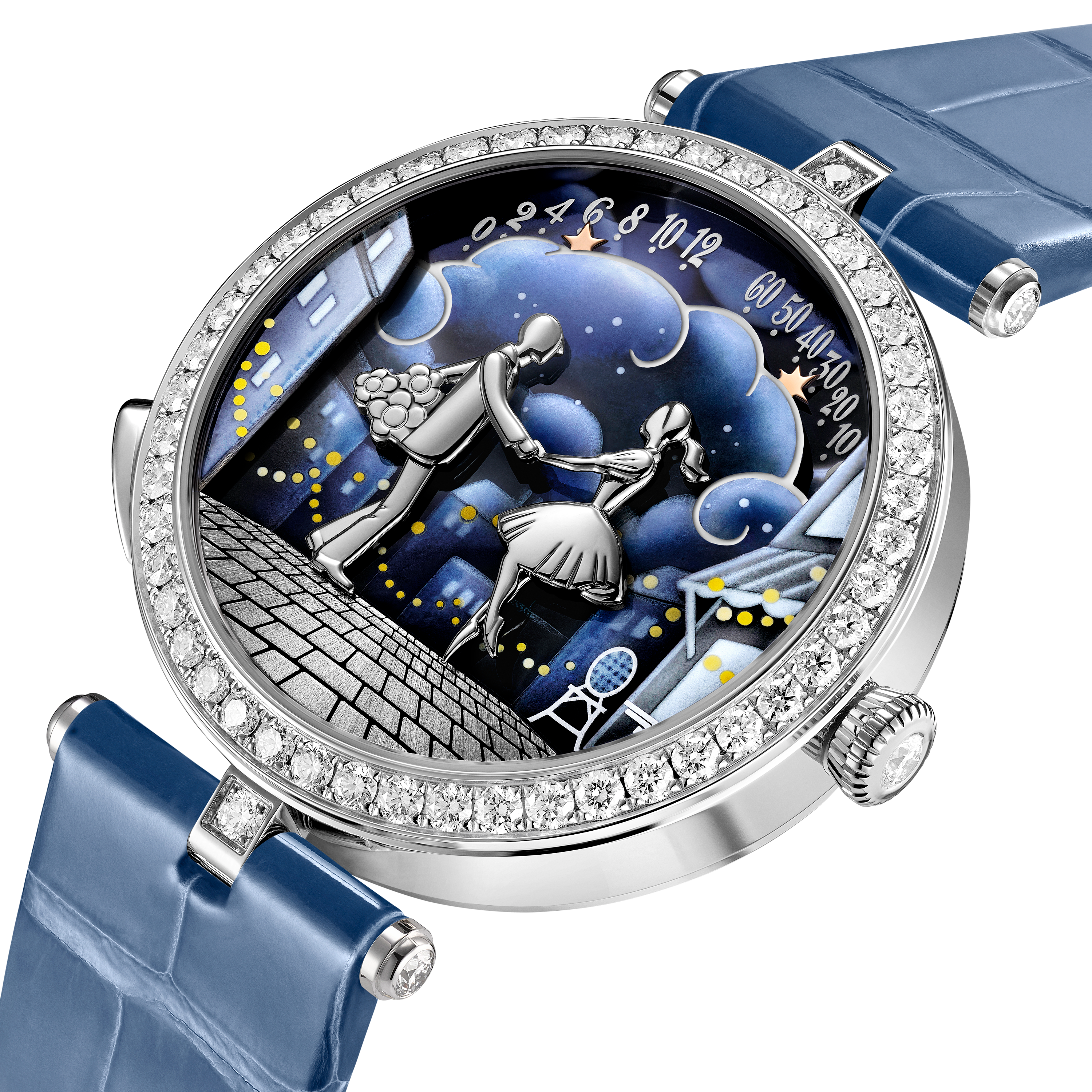 Lady Arpels Bal des Amoureux Automate watch, 18K white gold, Diamond:  122 stones,  2.82 carats, Detail, Watch - Van Cleef & Arpels