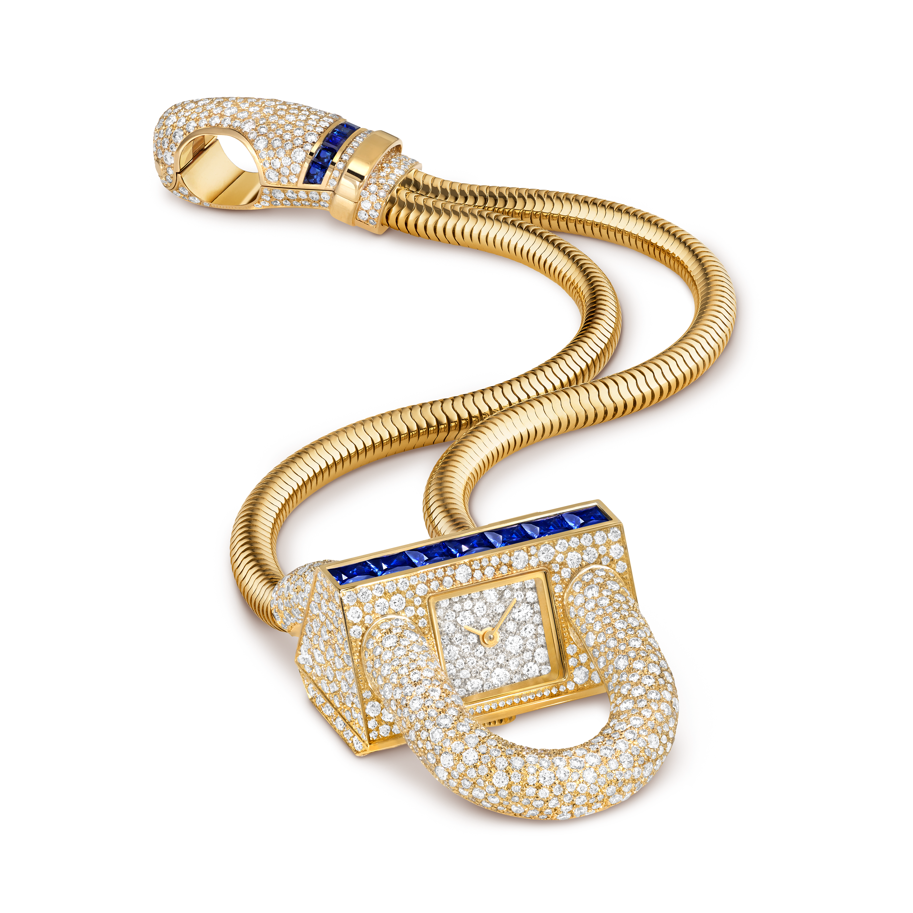 Cadenas watch, 18K yellow gold, Diamond:  1,486 stones,  7.64 carats, Sapphire:  14 stones,  2.22 carats, Detail, Watch - Van Cleef & Arpels