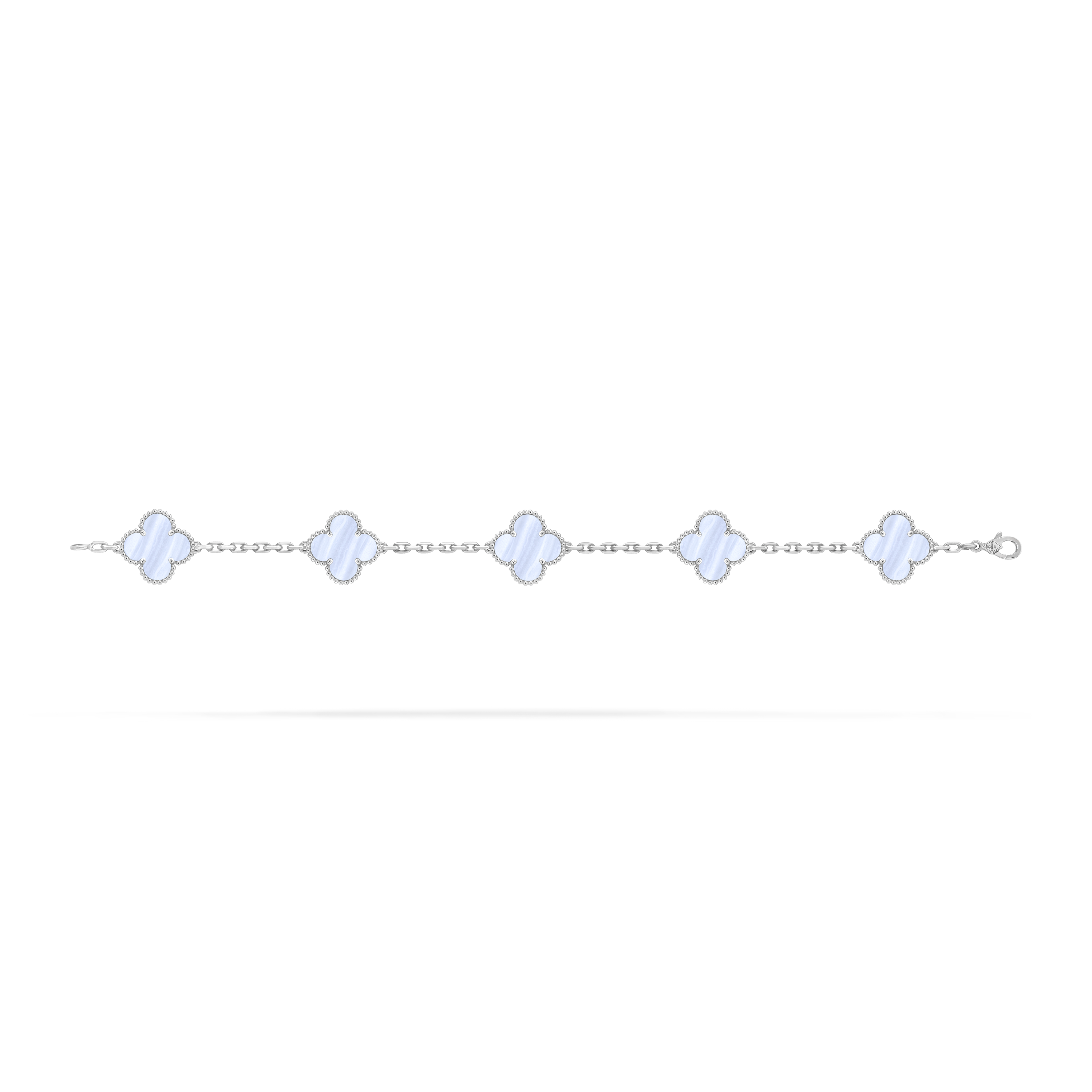 Vintage Alhambra bracelet, 5 motifs, 18K white gold, Chalcedony:  5 stones, Open, Jewelry Bracelet - Van Cleef & Arpels