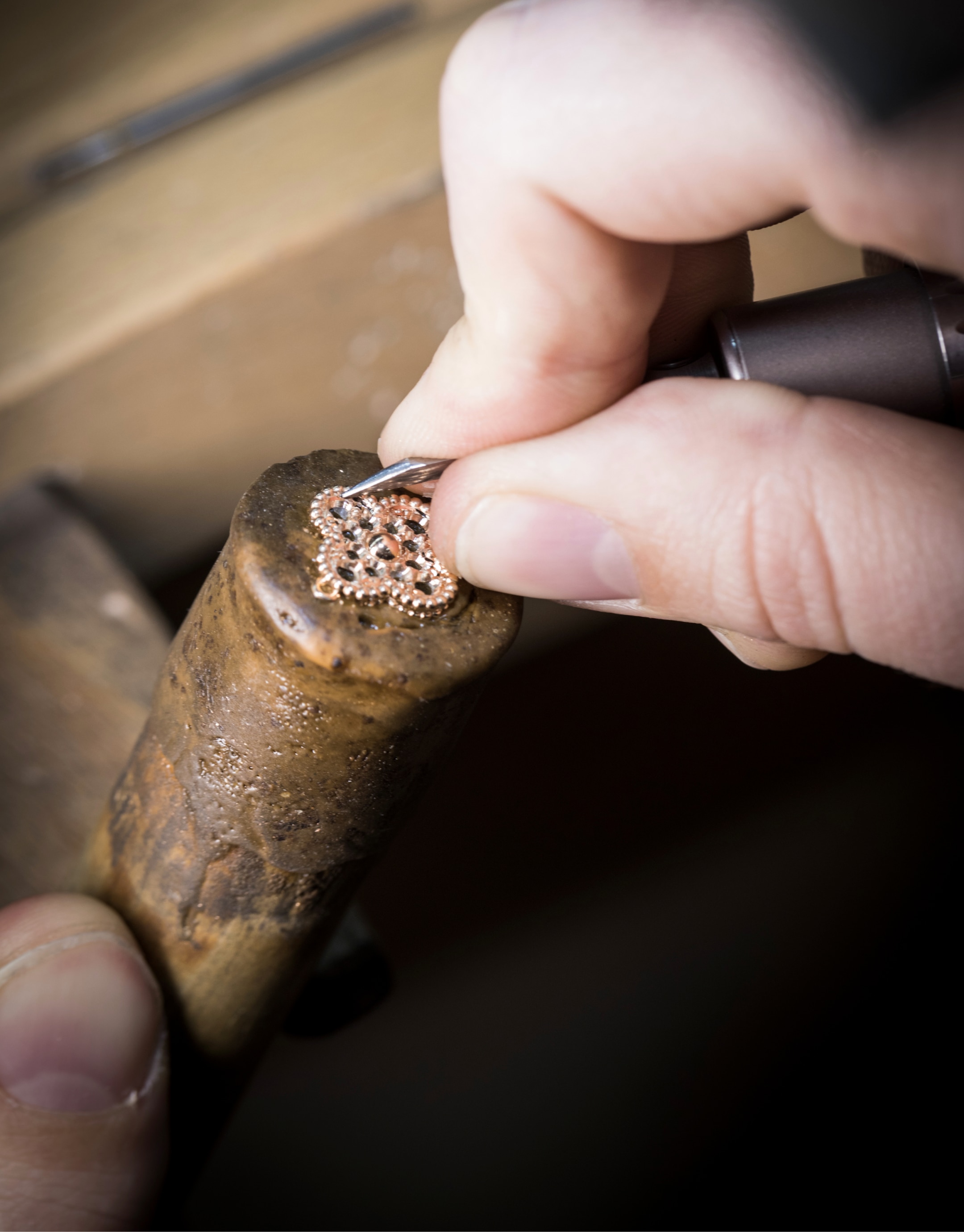 Van Cleef Vintage Alhambra Pendant Rose Gold with Diamonds