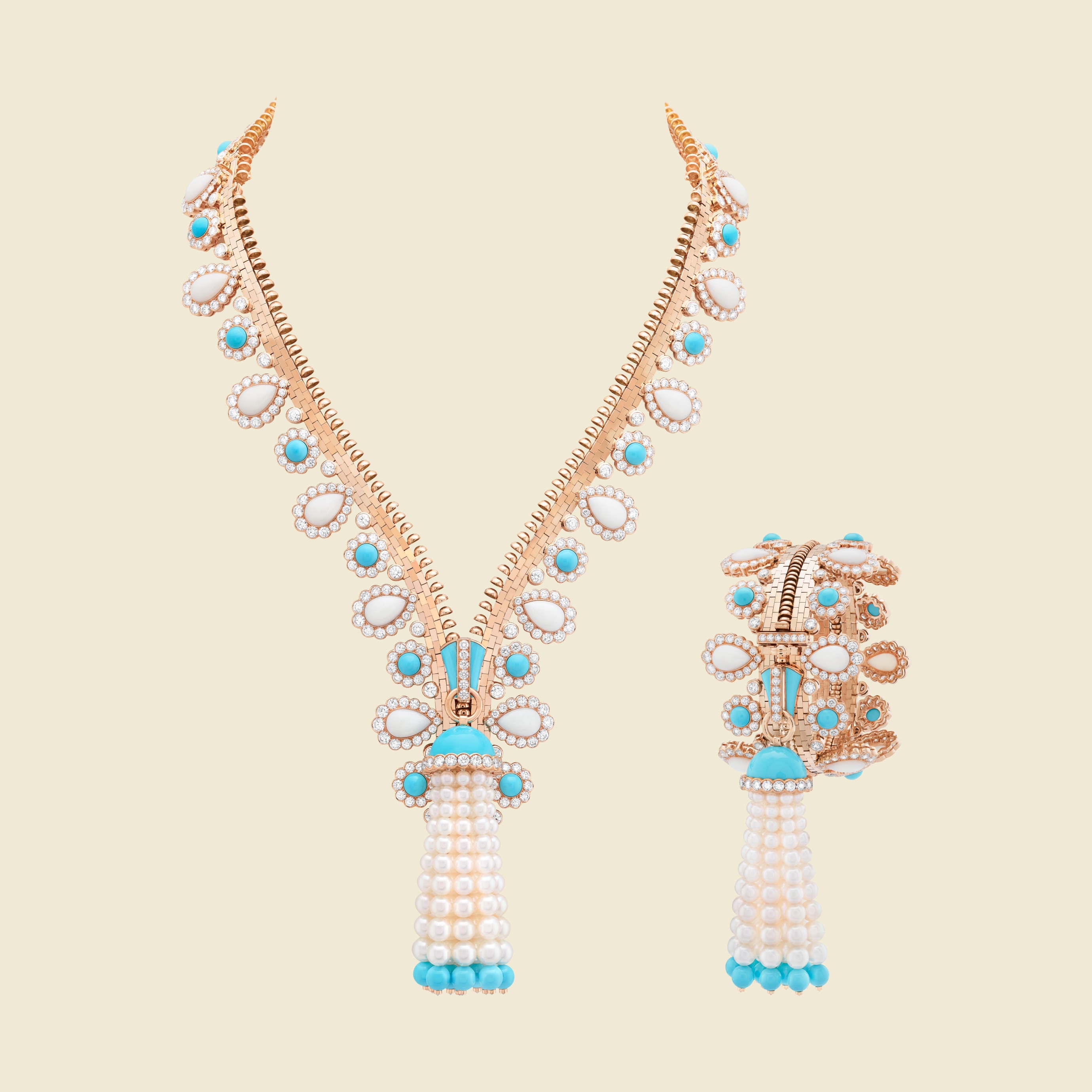 Van Cleef and Arpels Turquoise and Diamond Zip Necklace in 18k