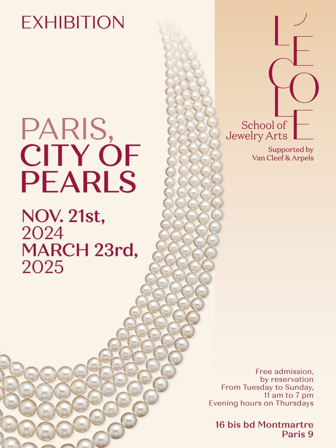 <p>"Paris, City of Pearls", an exhibition of L’ÉCOLE, School of Jewelry Arts</p>
 - Paris, France