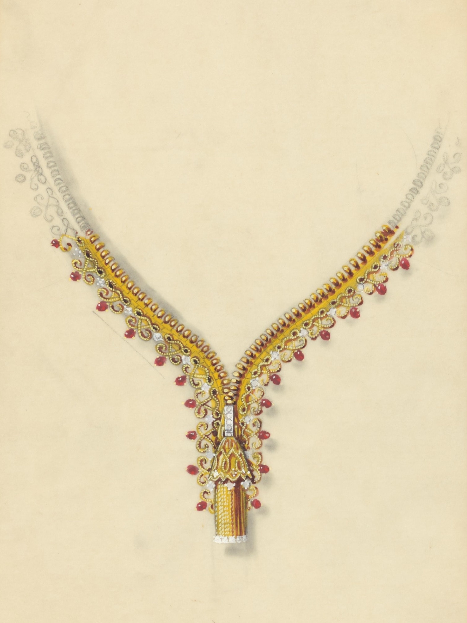 Drawing of a Zip necklace, circa 1950. Van Cleef & Arpels archives.