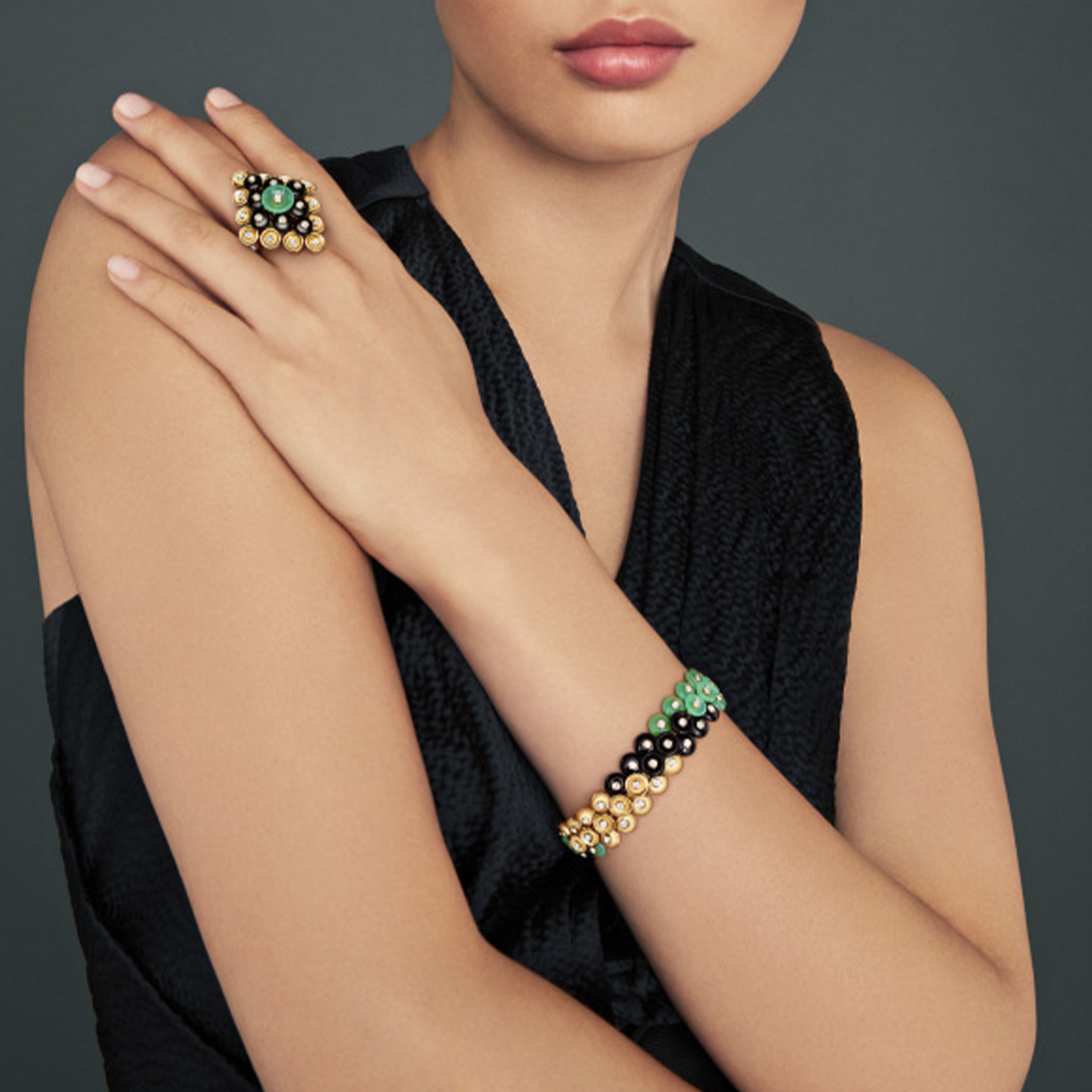 Bouton d’or ring, 18K rose gold, rhodium plated 18K white gold and diamonds. Bouton d'or collection, Van Cleef & Arpels.